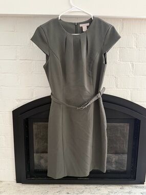 H&M Classic Cap-Sleeve Sheath Dress in Olive Gray
